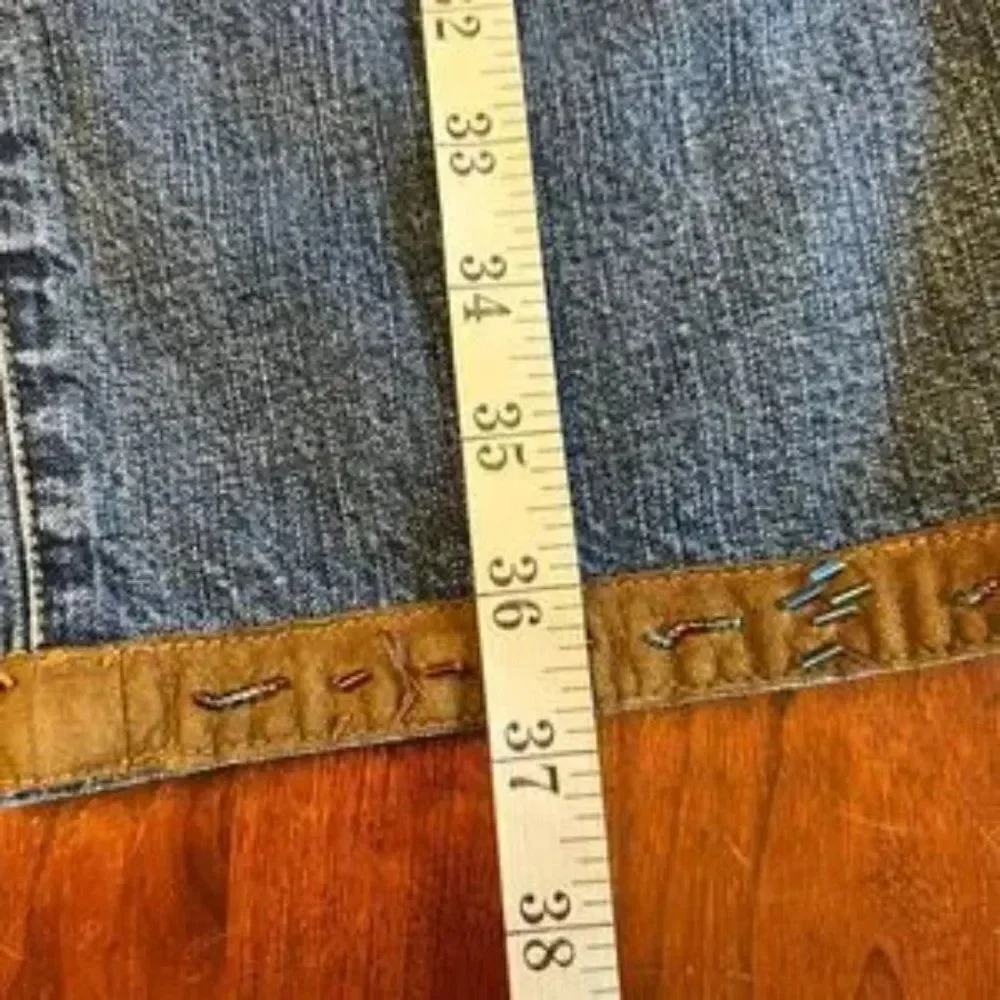 Vintage So Blue Sigrid Olsen Cropped Jeans Leather Beaded Ankle Detail 14